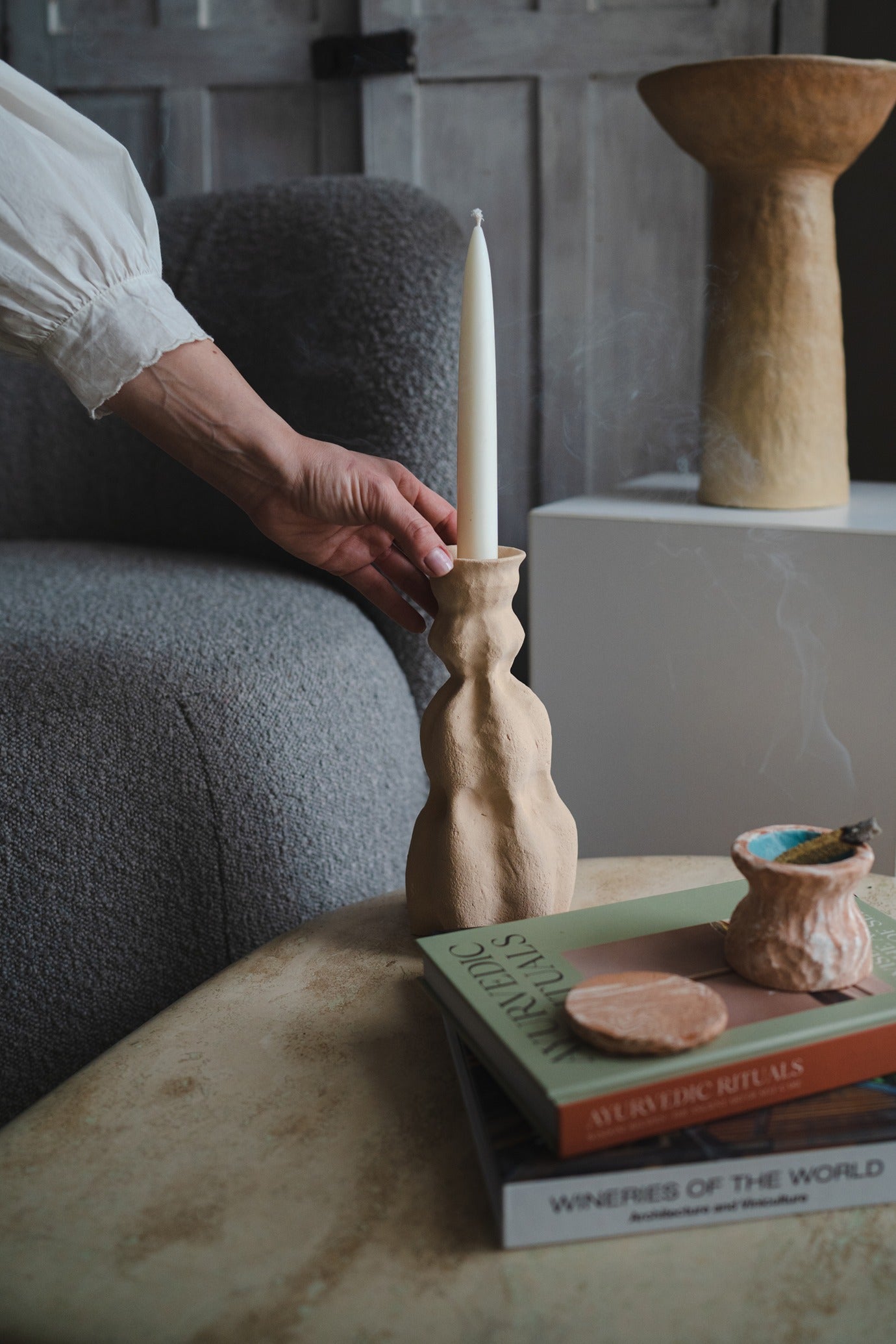 Frankincense & Resin Ceramic Burner - Beige Marble
